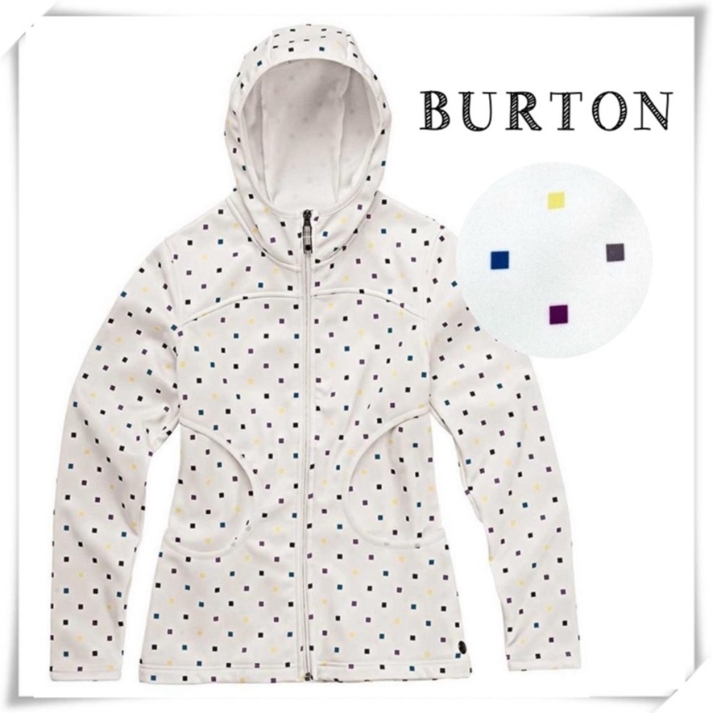 BURTON North Star Square Dots Fleece Hood Zip Up Jackets in White Size S